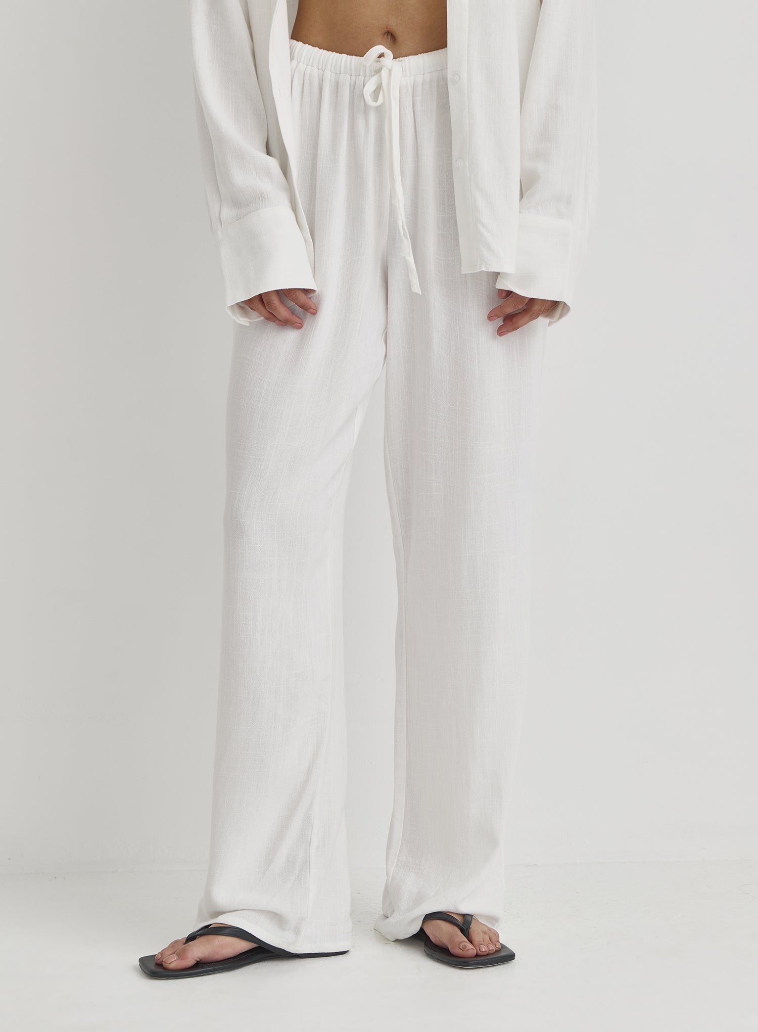 White Linen Loose Fit Trousers